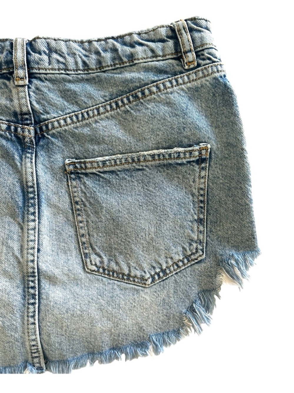 We The Free FP Sky High Western Mini Skirt Denim Jean Raw Asymmetrical Hem- 0 - Picture 10 of 16